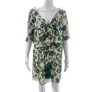 Hanii Y Womens Silk Geometric Print Sleeveless Mini Dress Beige Size 44